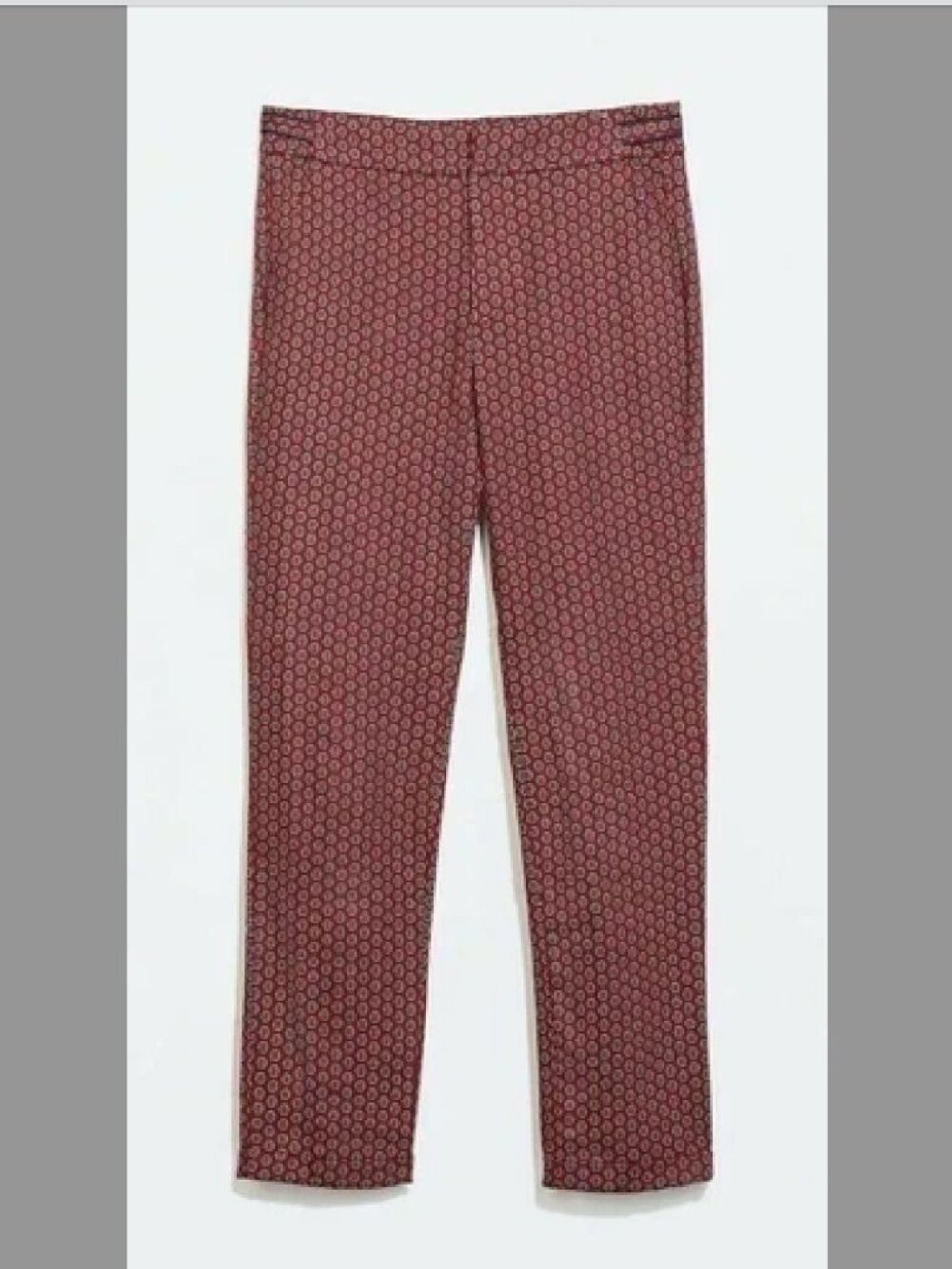 Zara Trafaluc women’s pants tie print cuffed trousers burgundy Sz XS